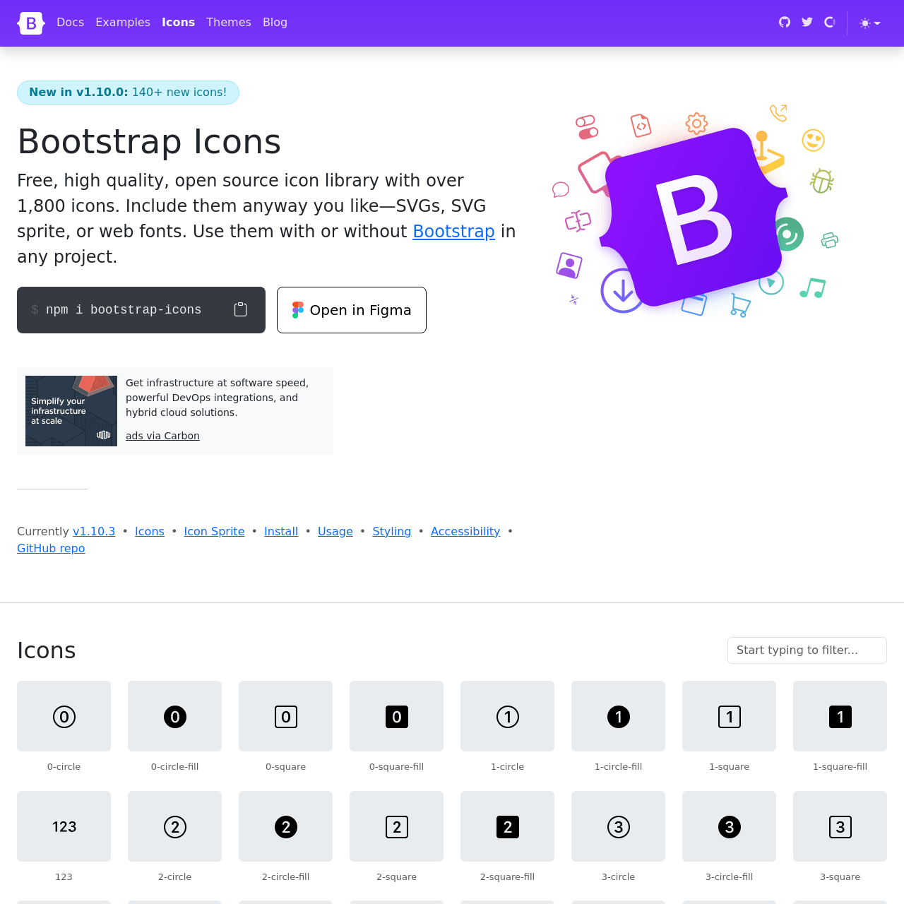 Screenshot of Bootstrap Icons website