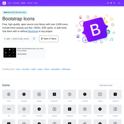 Screenshot of Bootstrap Icons website