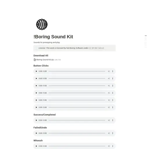 Screenshot of Boring Sound Kit website