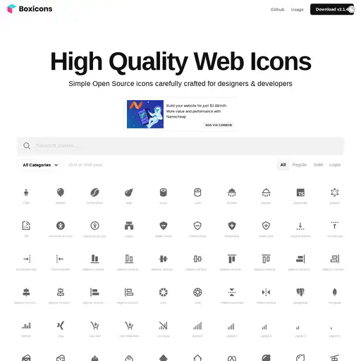 Screenshot of Boxicons website