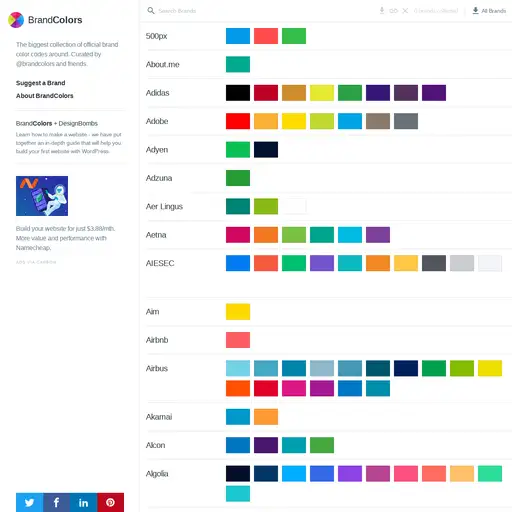 Screenshot of BrandColors website