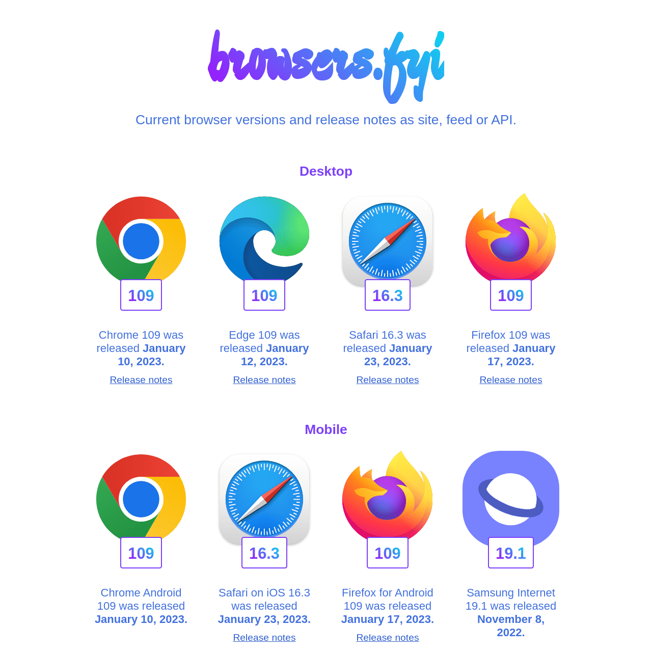 Screenshot of Browsers.fyi website
