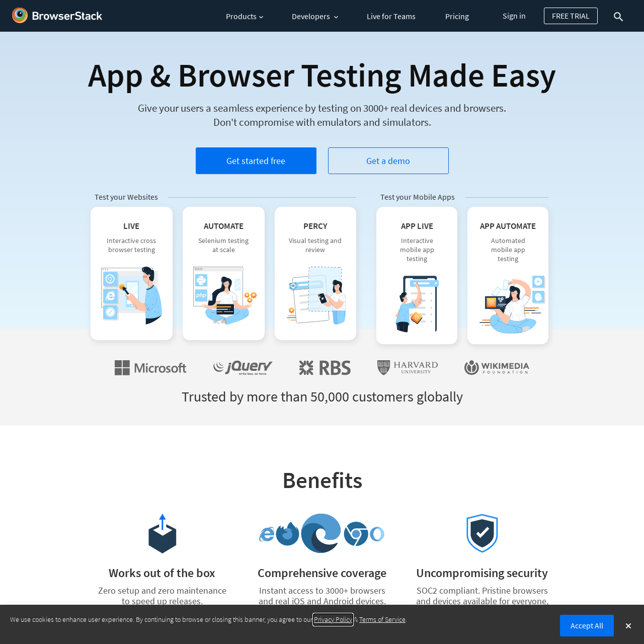 Screenshot of BrowserStack website