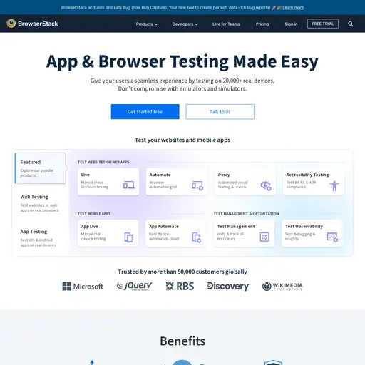 Screenshot of BrowserStack website