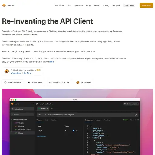 Screenshot of Bruno API Client website