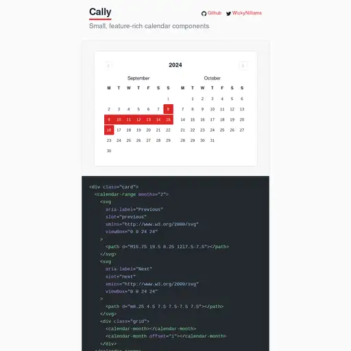 Screenshot of Cally website