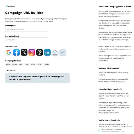 Screenshot of Campaign URL Builder website