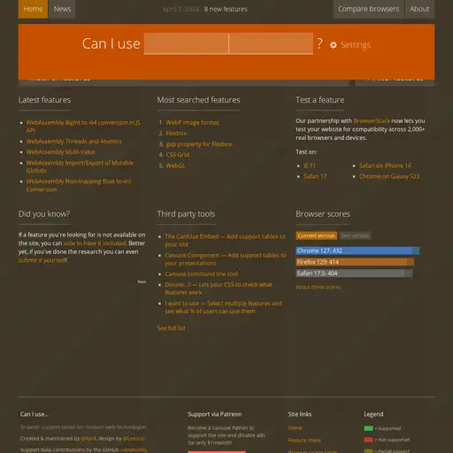 Screenshot of Can I use website