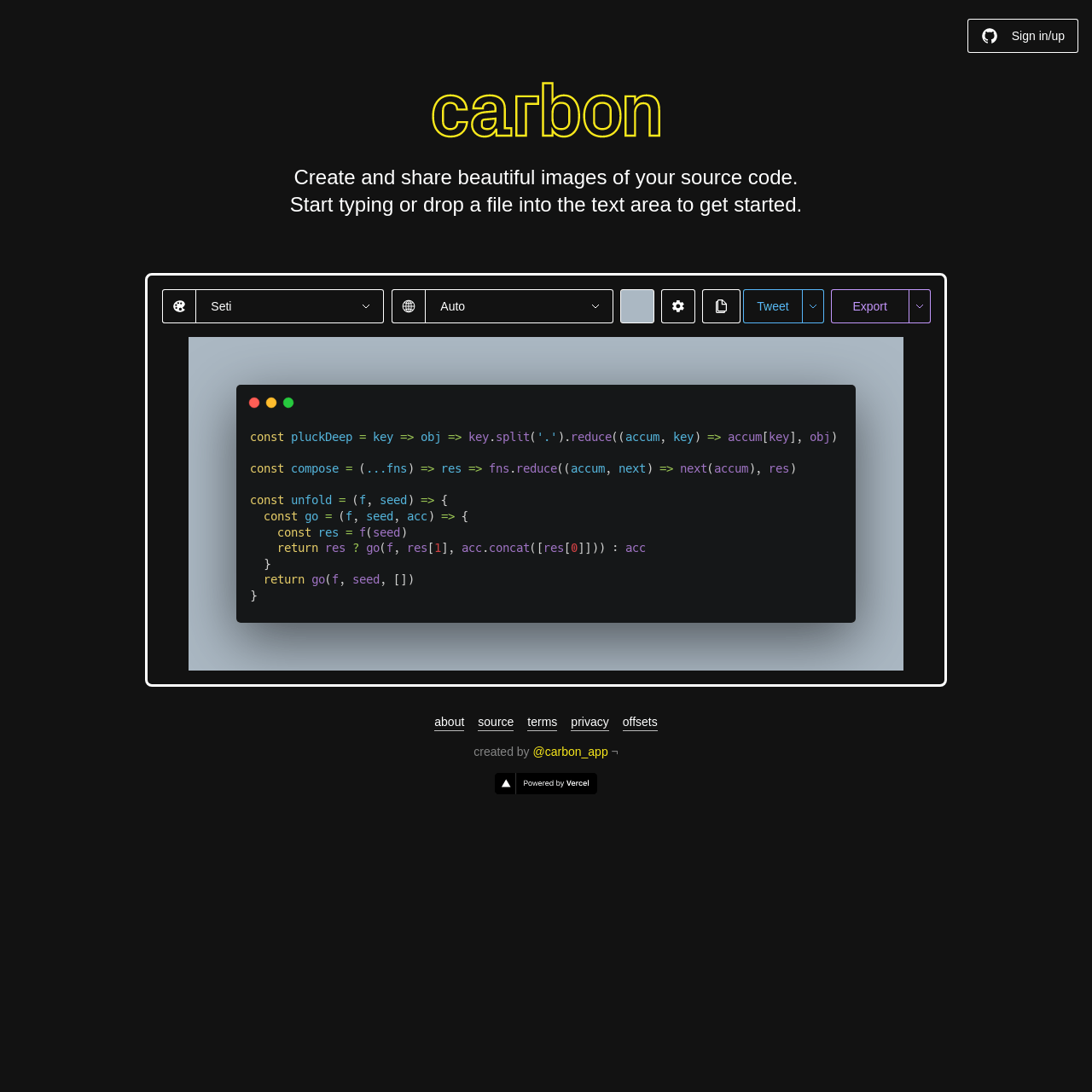 Screenshot of Carbon website