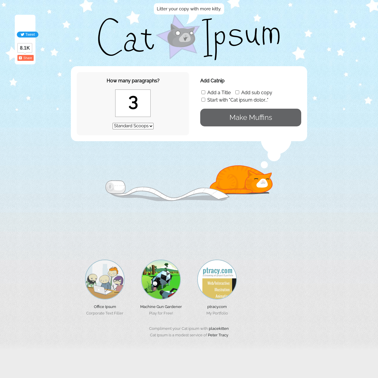 Screenshot of Cat Ipsum website