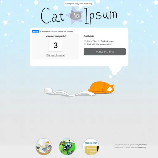 Screenshot of Cat Ipsum website