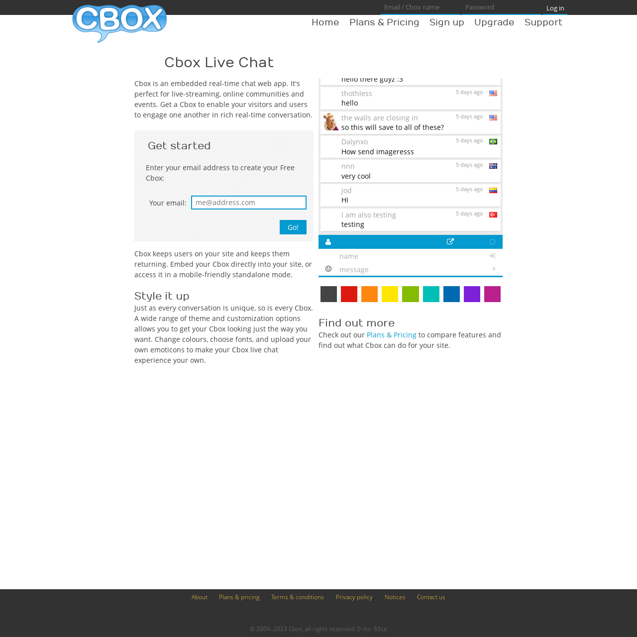 Screenshot of Cbox Live Chat website