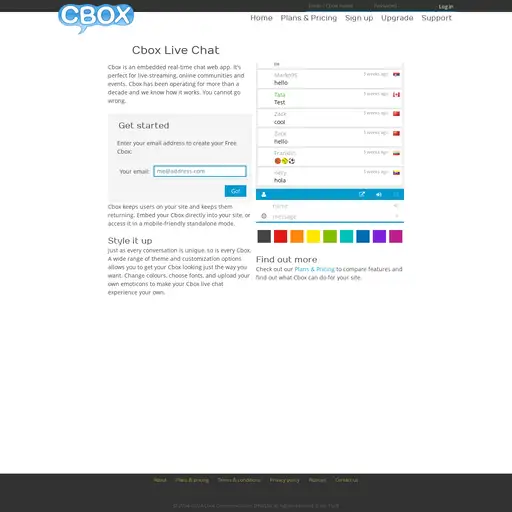 Screenshot of Cbox Live Chat website