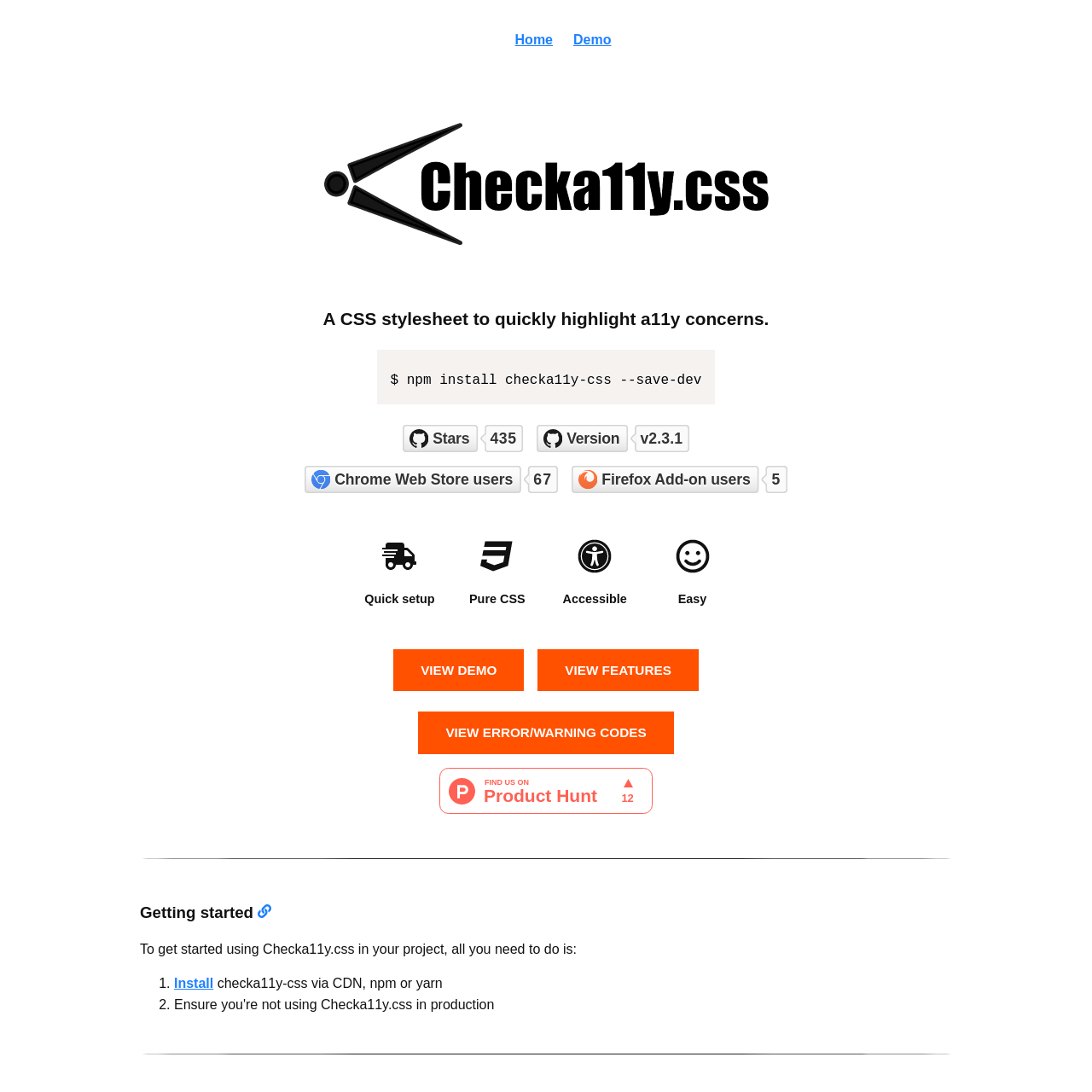 Screenshot of Checka11y.css website