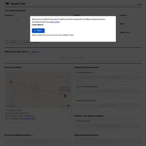 Screenshot of Cloudflare Internet Speed Test website