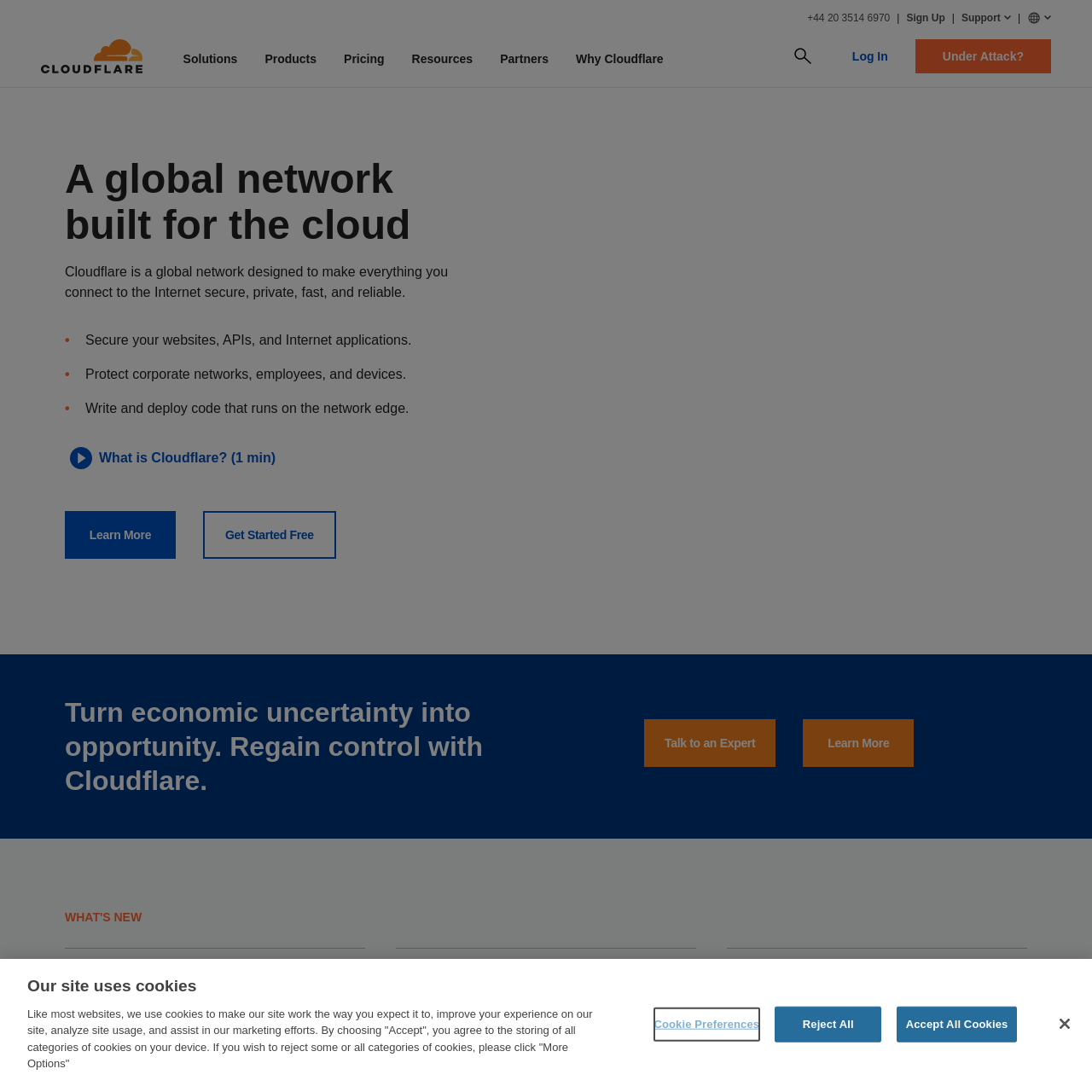 Screenshot of Cloudflare website