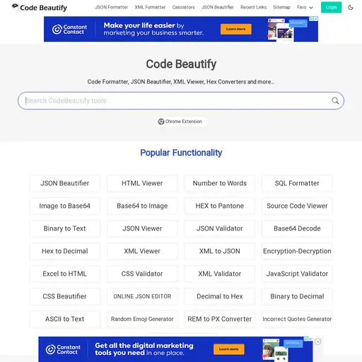 Screenshot of Code Beautify website