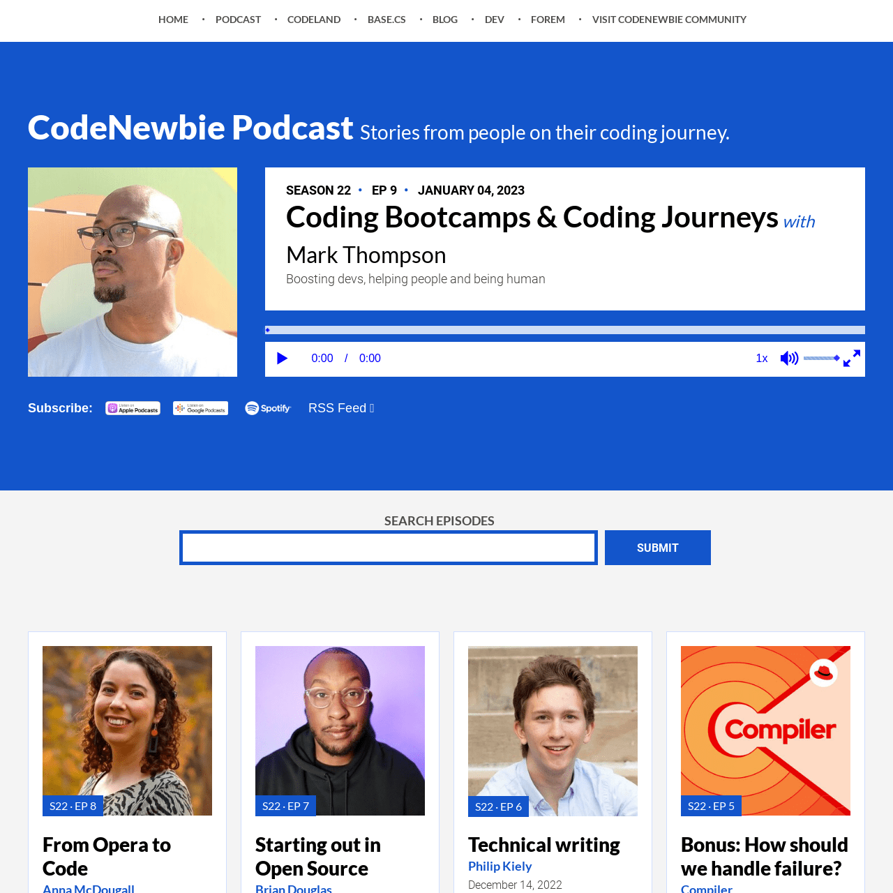 Screenshot of CodeNewbie Podcast website