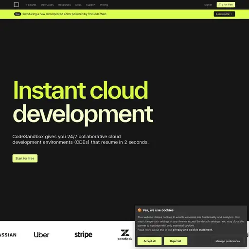 Screenshot of CodeSandbox website