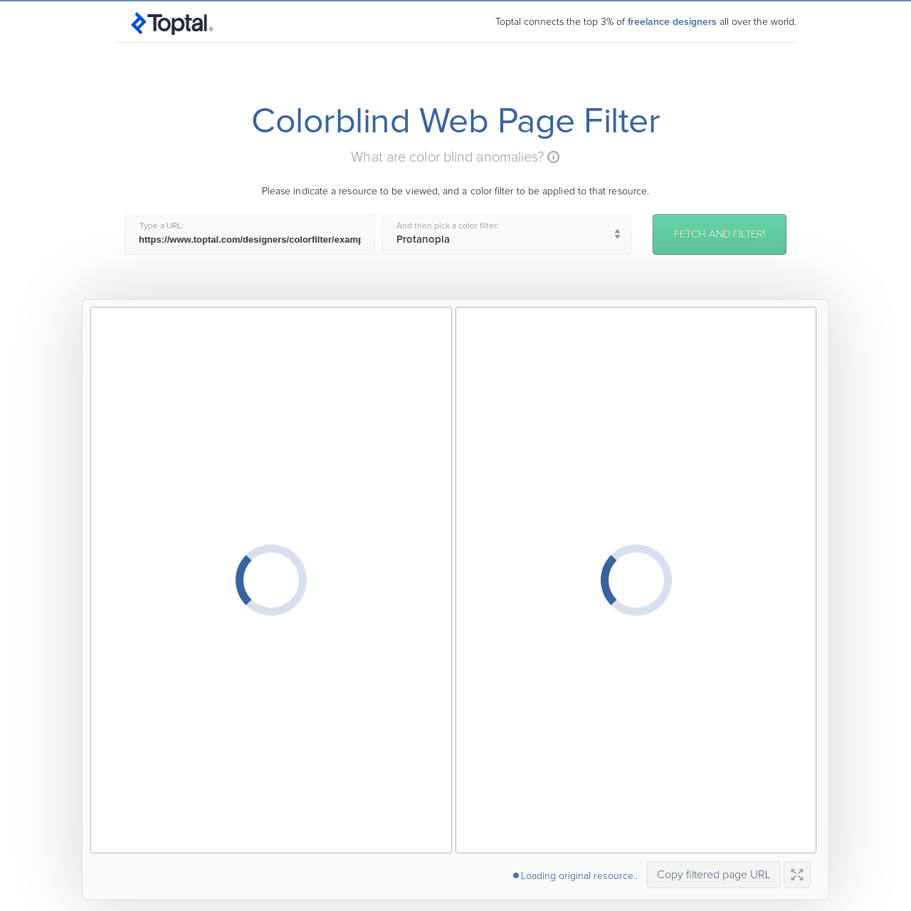 Screenshot of Color Blind Filter website