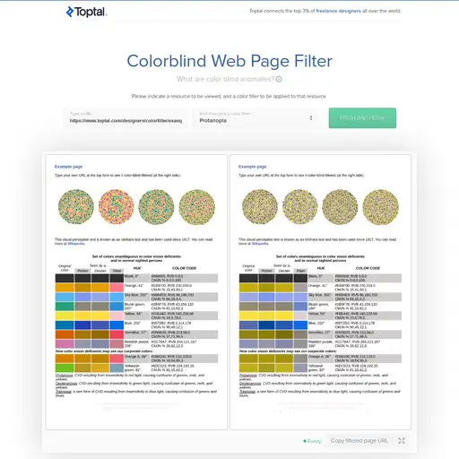 Screenshot of Color Blind Filter website