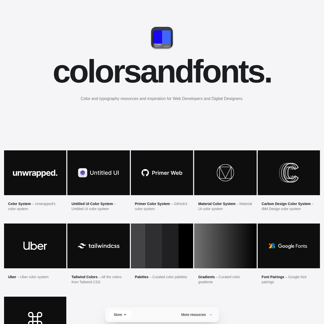Screenshot of Colors & Fonts website