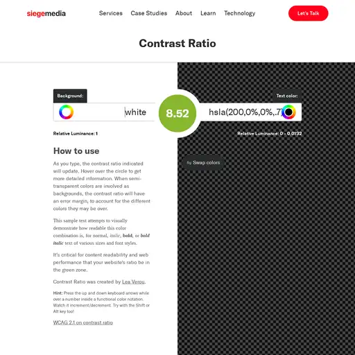 Screenshot of Contrast Ratio website