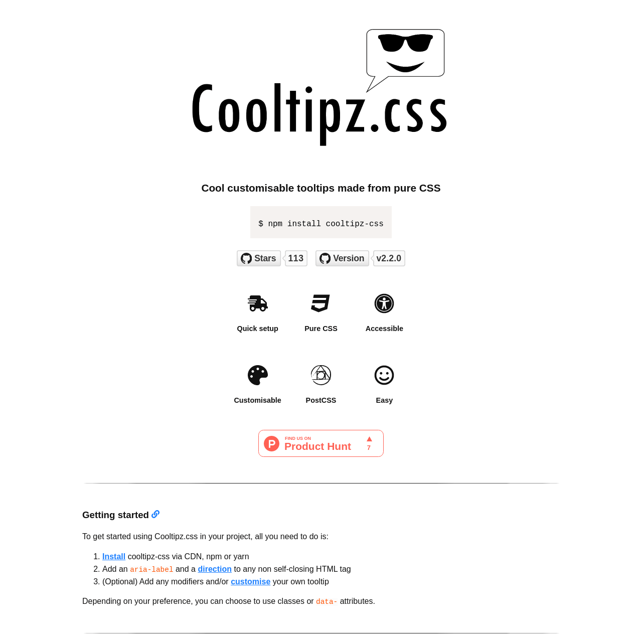 Screenshot of Cooltipz.css website