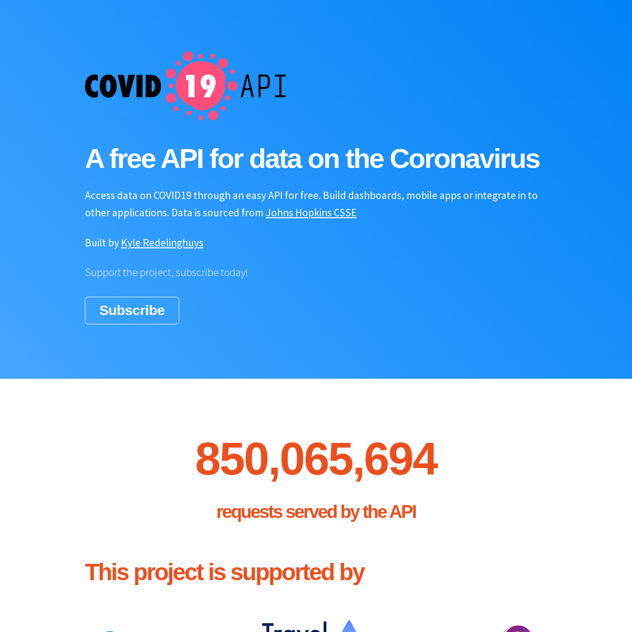 Screenshot of COVID-19 API website