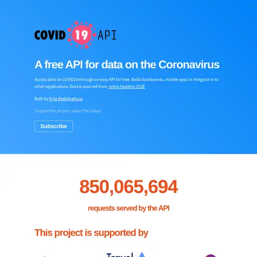 Screenshot of COVID-19 API website