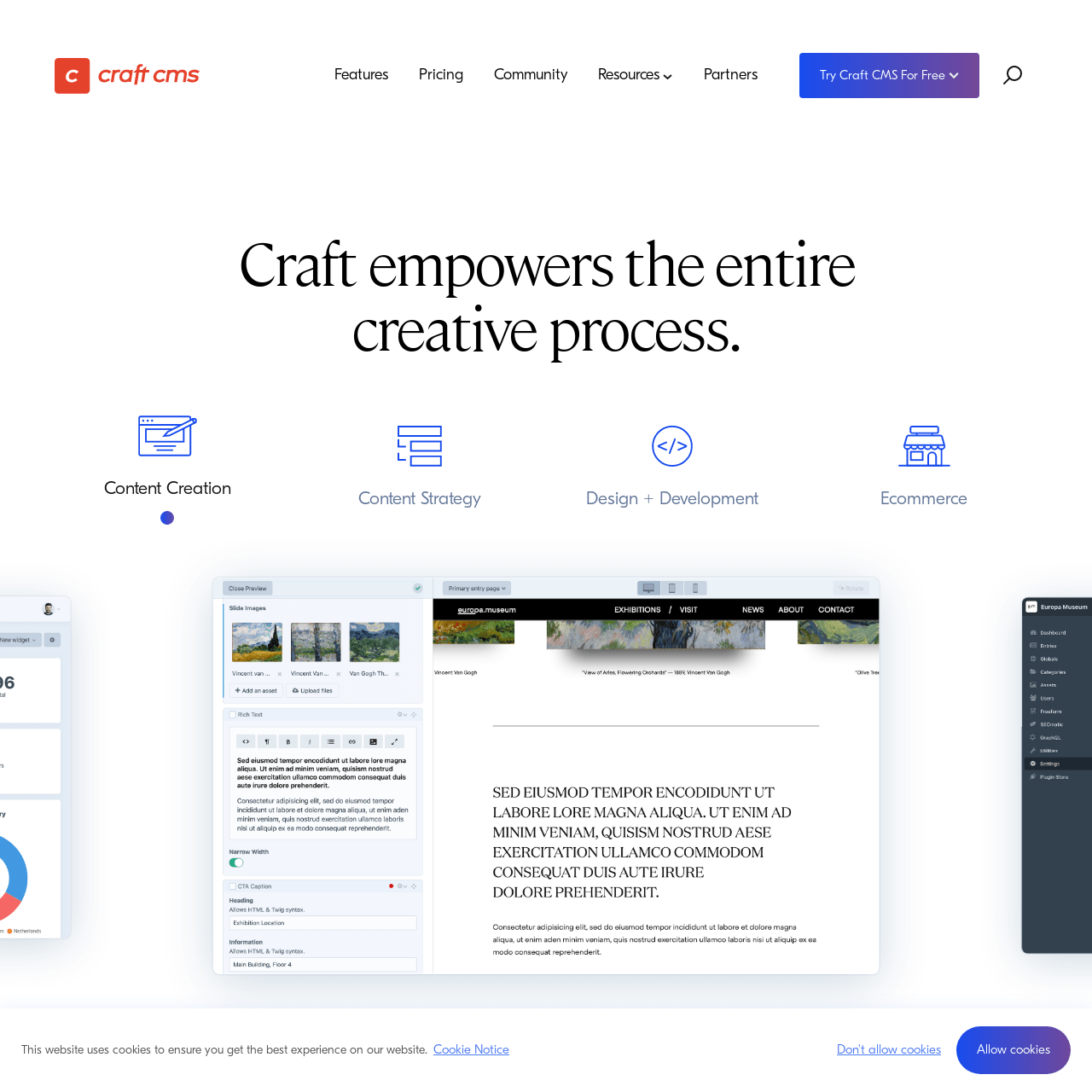 Screenshot of Craft CMS website