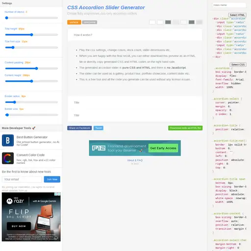 Screenshot of CSS Accordion Slider Generator website