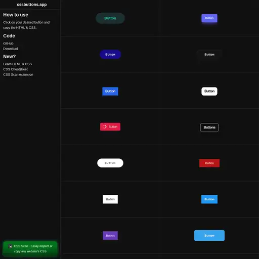 Screenshot of CSS Buttons website