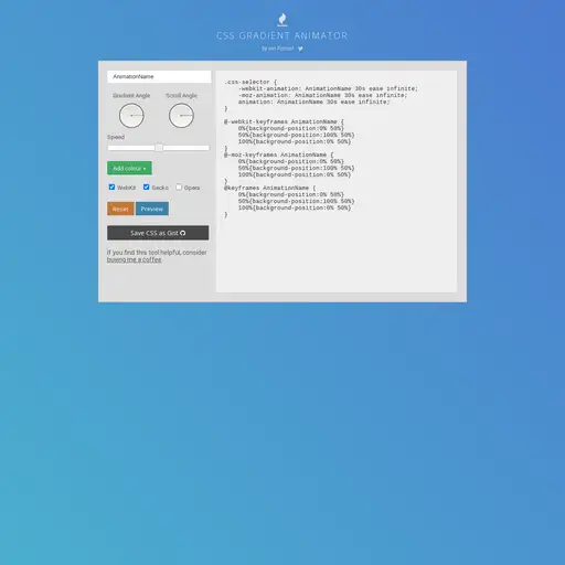 Screenshot of CSS Gradient Animator website