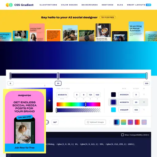 Screenshot of CSS Gradient website