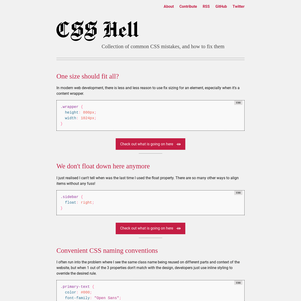 Screenshot of CSS Hell website
