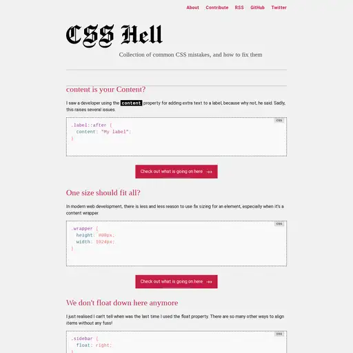 Screenshot of CSS Hell website