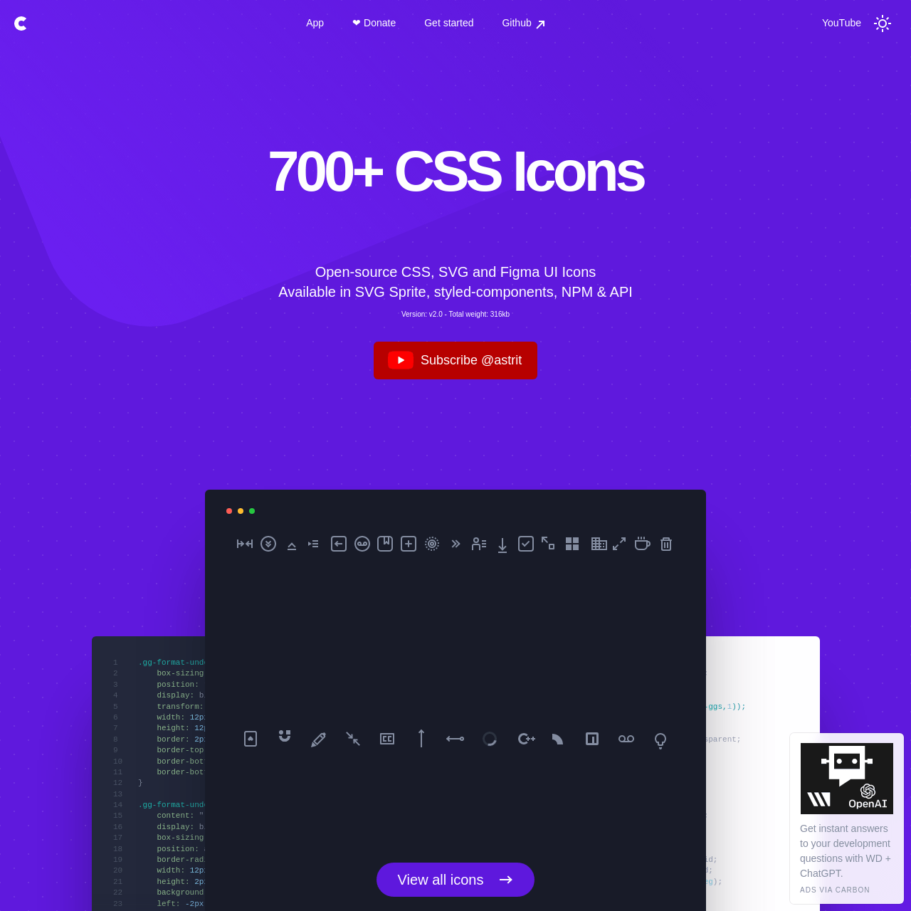 Screenshot of CSS Icons website