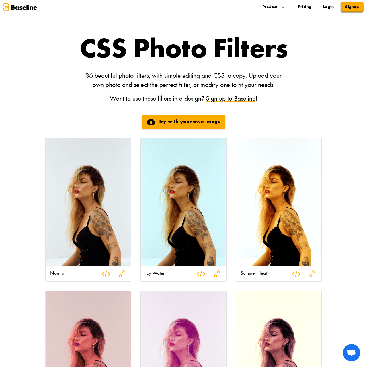Screenshot of CSS Photo Filters website