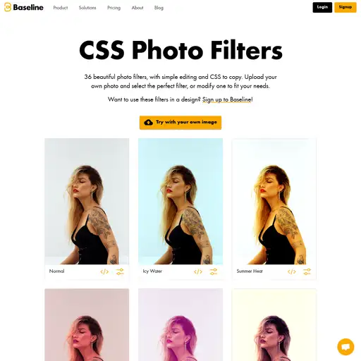 Screenshot of CSS Photo Filters website