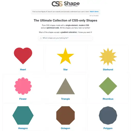 Screenshot of CSS Shapes website