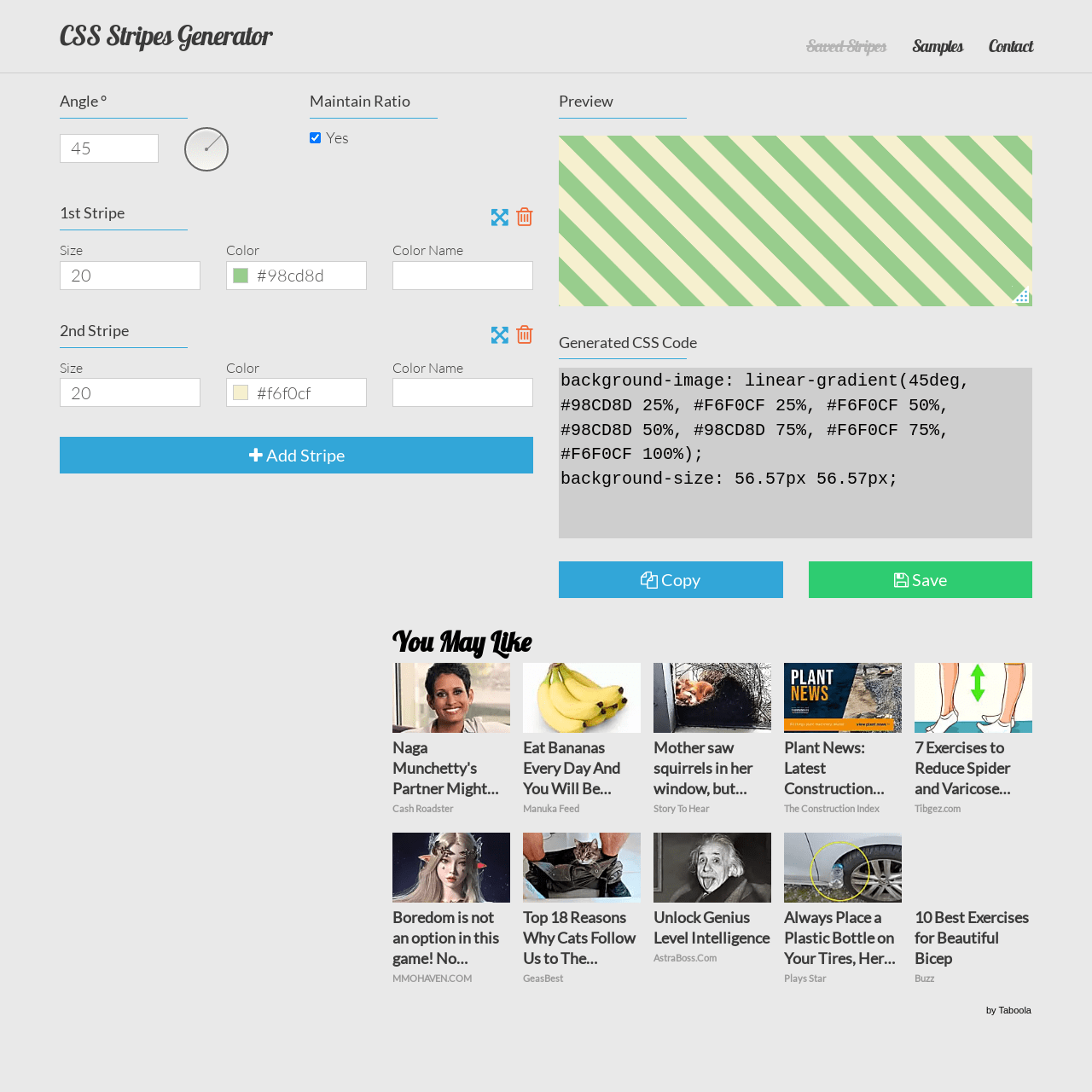 Screenshot of CSS Stripes Generator website