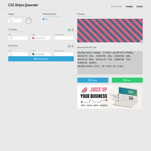 Screenshot of CSS Stripes Generator website