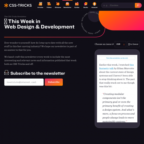 Screenshot of CSS-Tricks Newsletter website