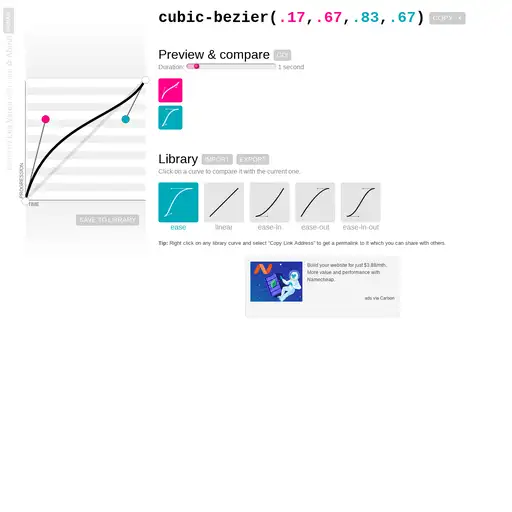 Screenshot of Cubic Bezier website