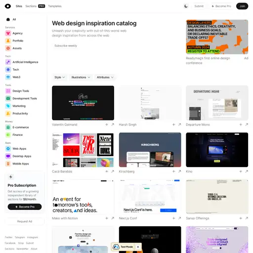 Screenshot of Curated Design website