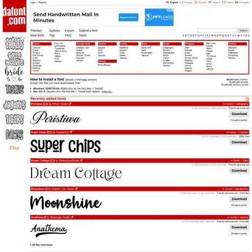 Screenshot of DaFont website