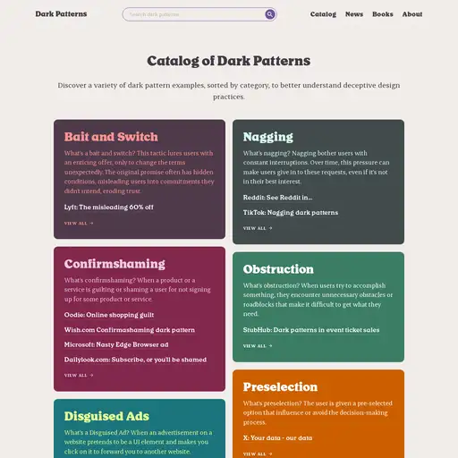 Screenshot of Dark Patterns website