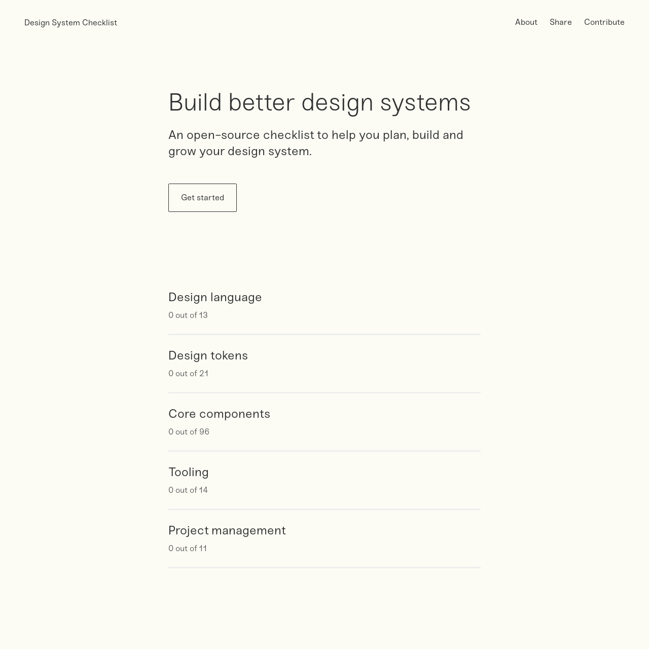 Screenshot of Design Systems Checklist website