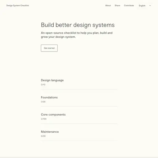 Screenshot of Design Systems Checklist website